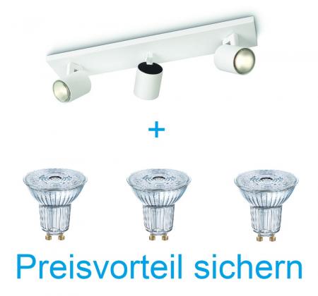 BUNDLE Philips myLiving 3-flammiger dimmbarer Deckenstrahler Runner in Weiß inkl 3 GU10 LED´s mit Preisvorteil